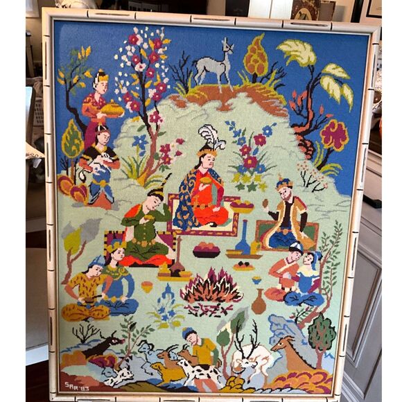 none Other - Absolutely incredible vintage framed needlepoint; Asian theme large size framed